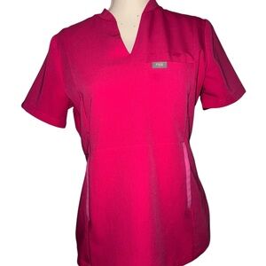 FIGS SHOCKING PINK SLIM ODESA SCRUB TOP (SMALL)